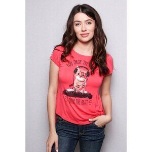 Cute Cat "You Drop The Food I Drop The Beat" Graphic Tee Medium